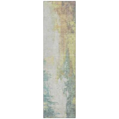 Machine Washable Indoor/Outdoor Xhevrie Seafoam Rug