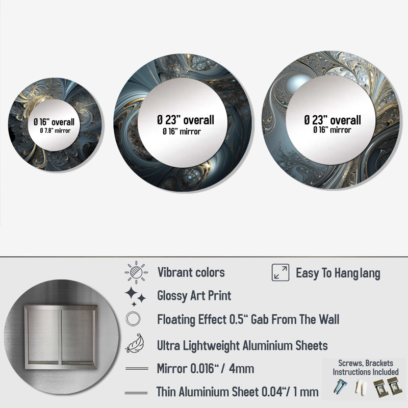Miroir mural rond en aluminium Allayna