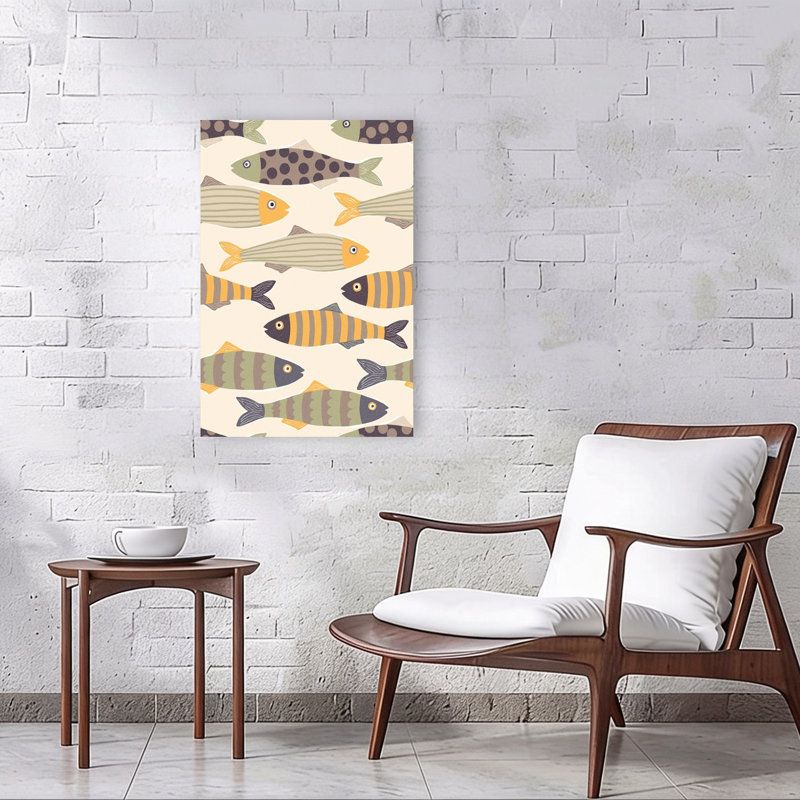 Playful Fish Pattern Modern Playful Whimsical Fish Nature Ocean Wall Art Print 1 Piece Wrapped Canvas Wall Art