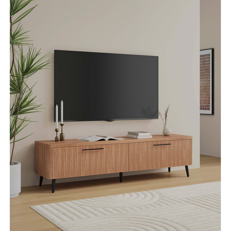 Console de meuble télé 69 "cannelée - Finition bois d'érable moderne | Idée cadeau, Érable