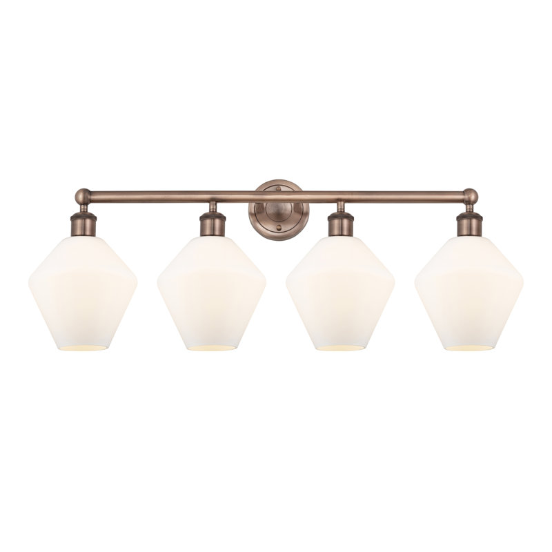 Éclairage de salle de bain à intensité variable 4 lumières Amylea, Cuivre antique, Blanc mat