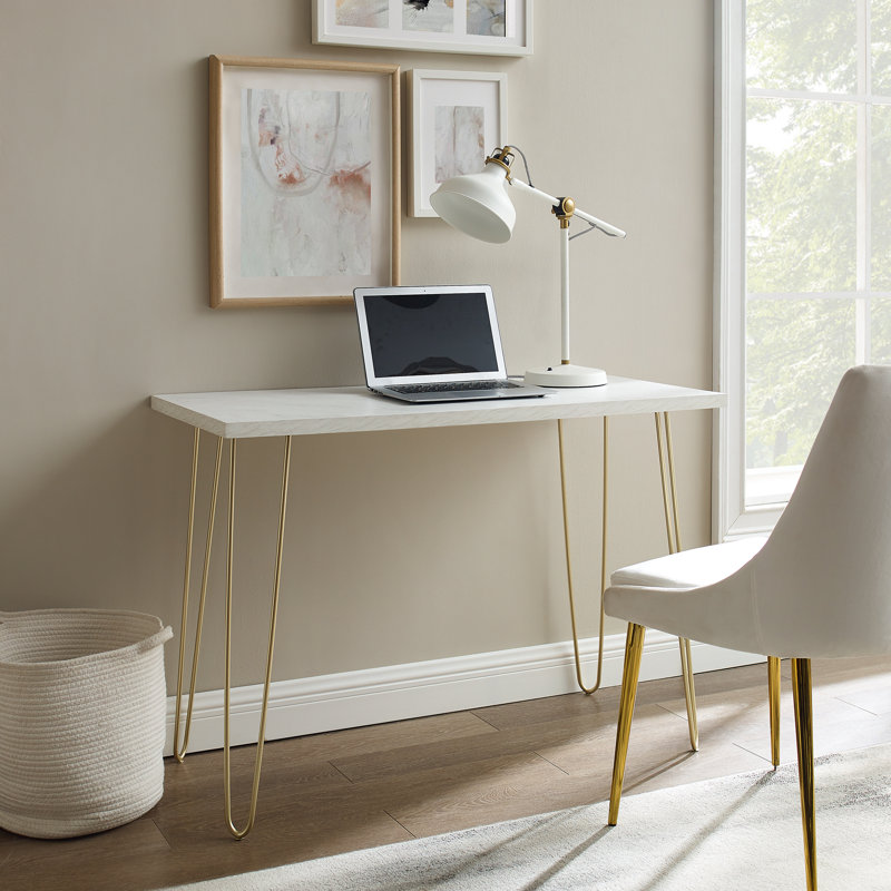 Marius Writing Desk, White/Gold
