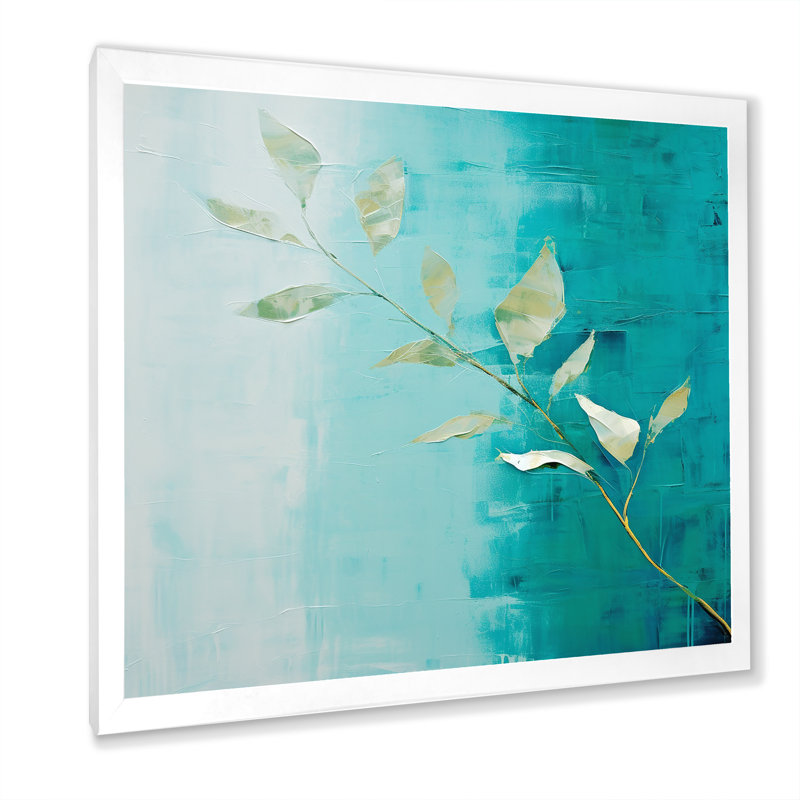 «Turquoise Abstract Leaf Harmony» sur impression sur toile, H 16 po x l 16 po x P 1 po, Cadre simple blanc