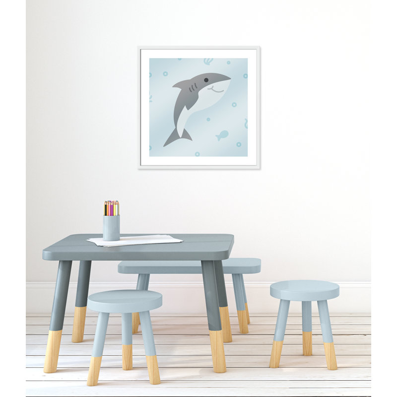 «Happy Shark», impression sur papier, H 26,5 po x l 26,5 po x P 1,18 po, Encadré de boîte blanc