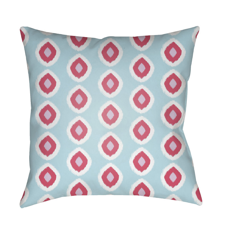 Geometric Outdoor Throw Pillow, 20" H x 20" W x 3.5" D, Light Blue/Red
