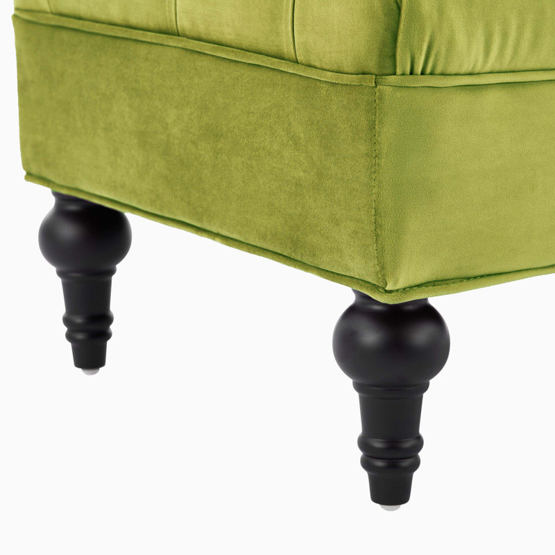 Banc rembourré en velours moderne avec coussins amovibles, repose-pieds confortable pour l'intérieur, Vert