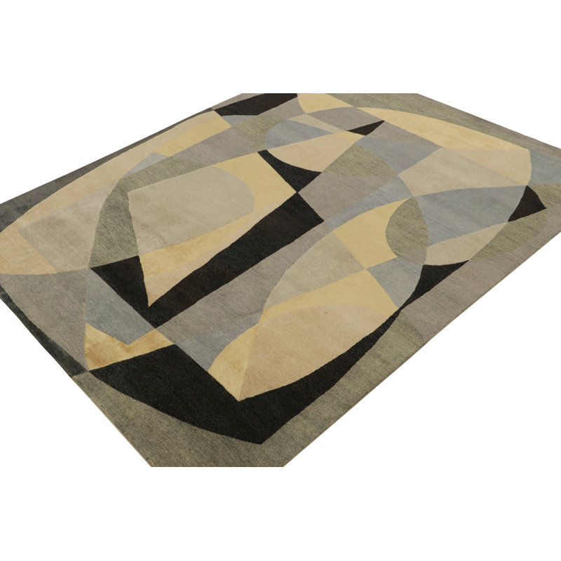 Hand Knotted Geometric Area Rug, Rectangle 10' x 14'