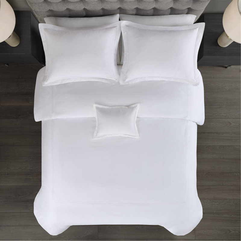 Ensemble d'édredon brodé en satin de coton 100% très grand / très grand californien, Blanc