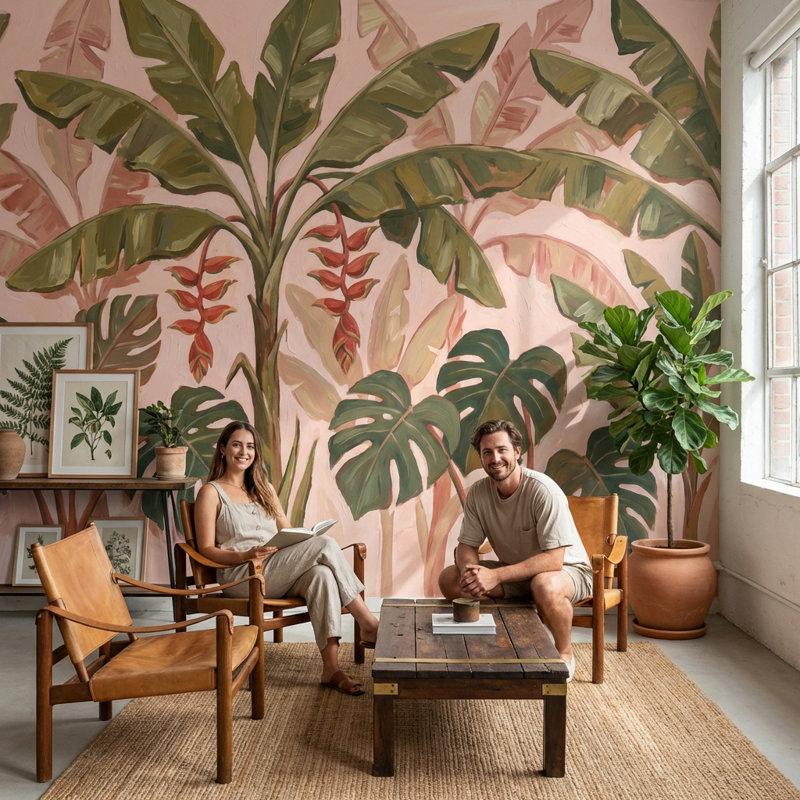 Papier peint moderne tropical Shades Of Green, 200 po x 120 po, Non-Woven Nonpasted