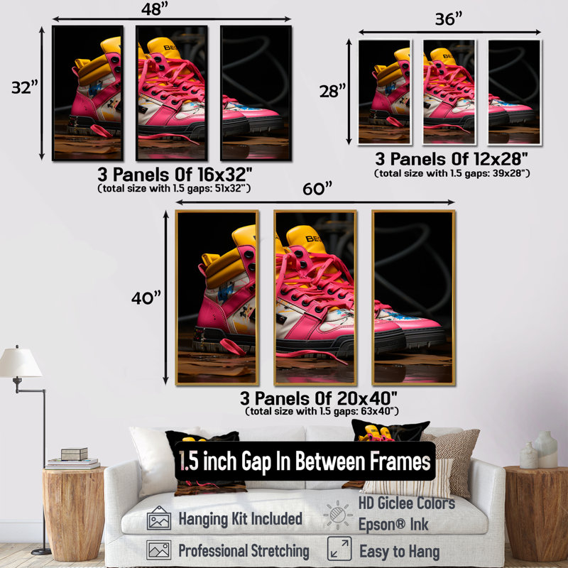 Espadrilles roses Urban Edge - art mural Balenciaga, H 28 po x l 36 po x P 1 po, Cadre flottant noir