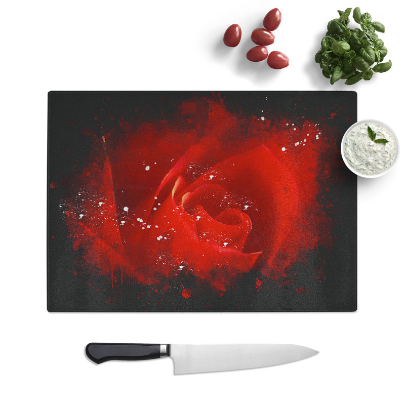Rose Flower Vol.8 Paint Splash Chopping Board, 0.4cm H x 28.5cm W x 39cm L