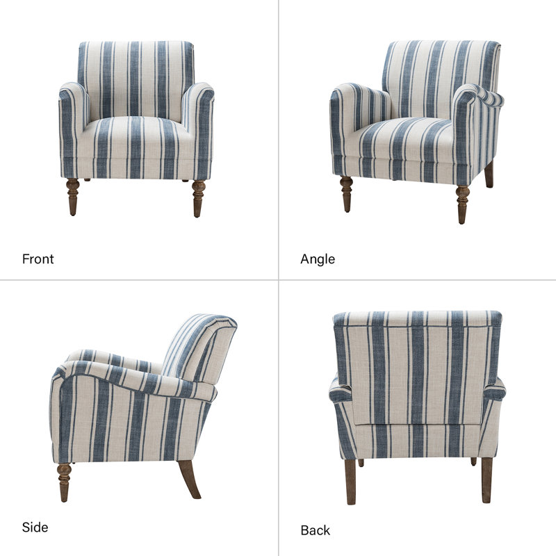 Fauteuil rembourré avec pieds en bois massif 29,5 po Arching, Bleu marine 100% polyester