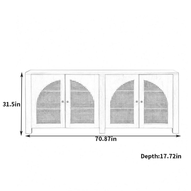 Buffet rétro à porte arquée, Burlywood, H 31,5 po x l 70,87 po x P 17,72 po