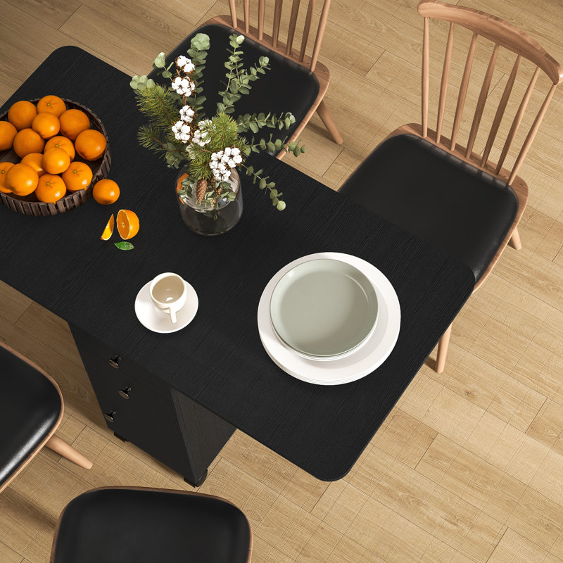 Table de salle à manger pliable, table de cuisine roulante avec tiroirs, armoire, Noir