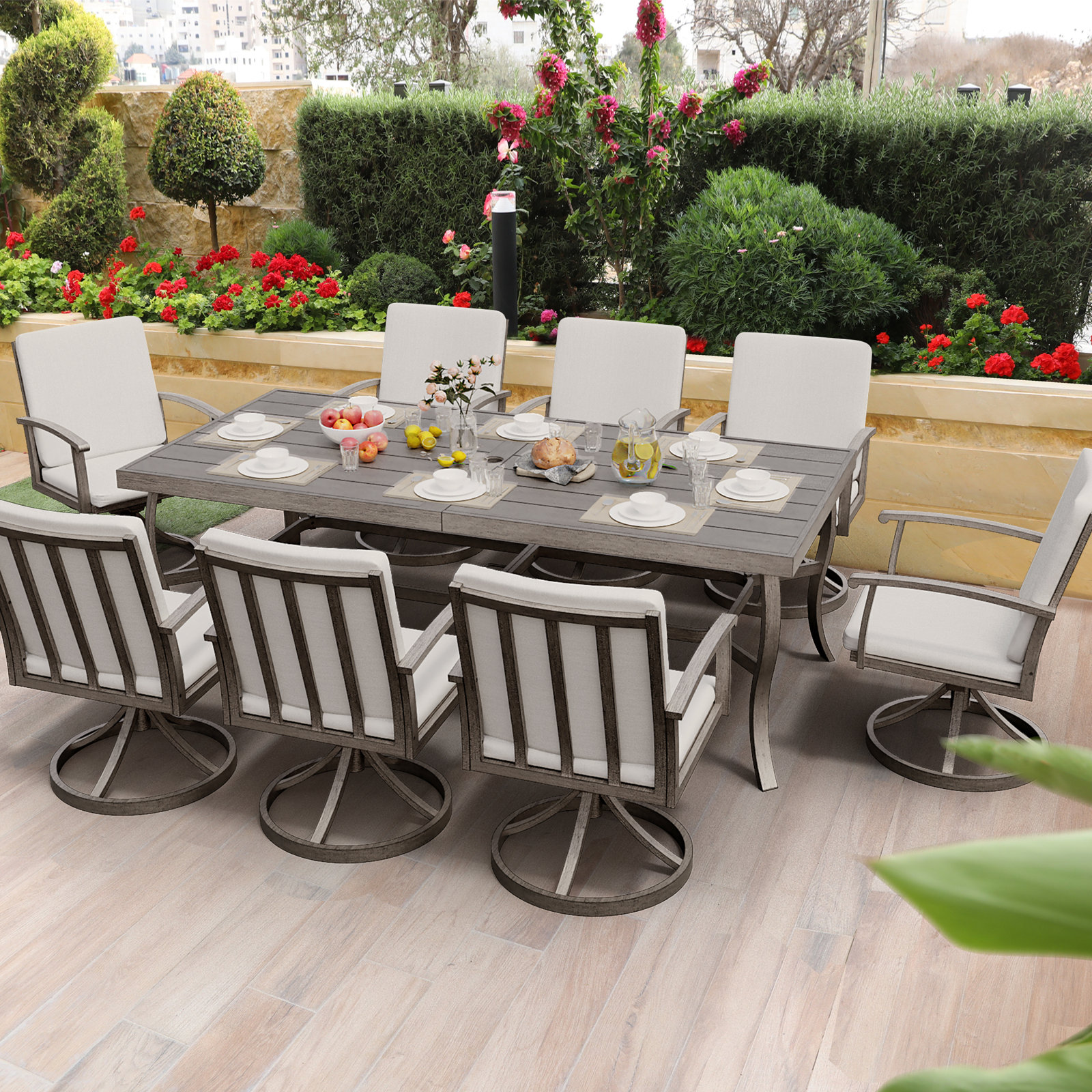Leigh 84.1'' Rectangular 8 - Person Outdoor Dining Set with Cushions