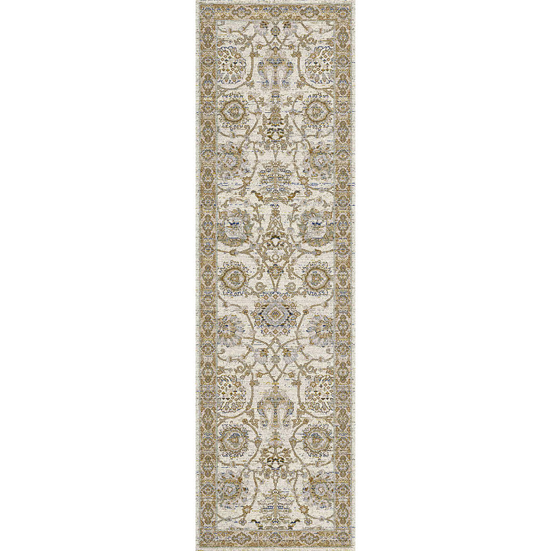 Tapis oriental crème en polyester Barryknoll, Tapis de couloir 2 pi 2 po x 7 pi 7 po