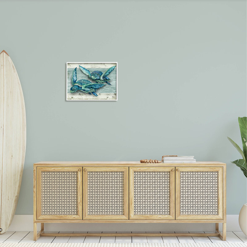Northpoint Sea Turtles Sealife White Framed Giclee Texturized Wall Art by Paul Brent, 16" H x 20" W x 1.5" D
