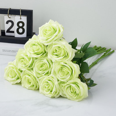 Artificial Rose 10Pcs Open Flower Bouquet Faux Rose Stems For Wedding Arrangement