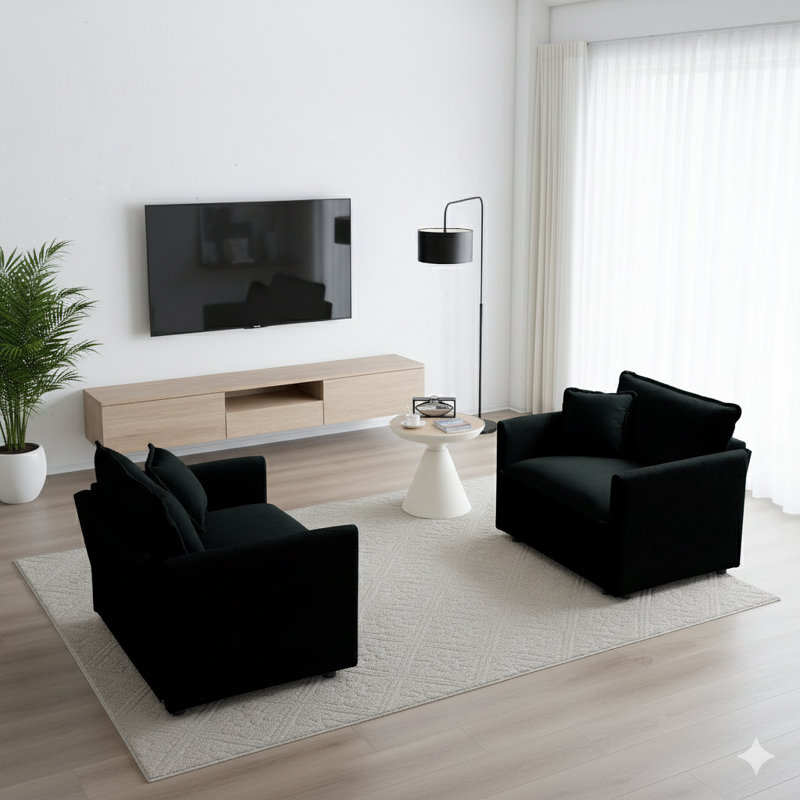 Ensemble de canapé-lit 2 places Modern Comfy, Chenille noir