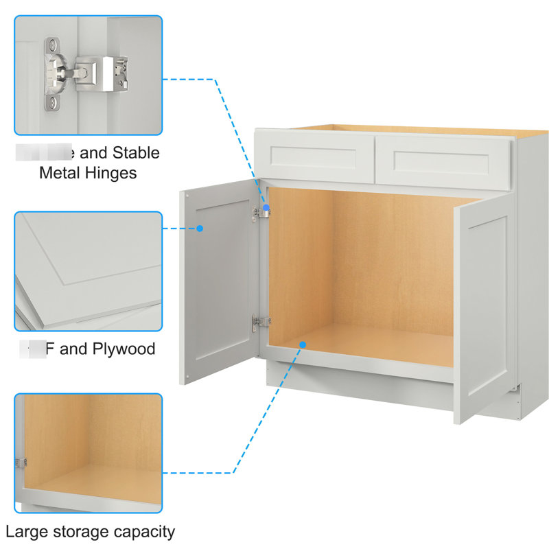 Armoire en contreplaqué gris 30 po x 21 po x 34,5 po pour meuble-lavabo - Durabilité à long terme Base l 30 po x P 21 po Installation facile