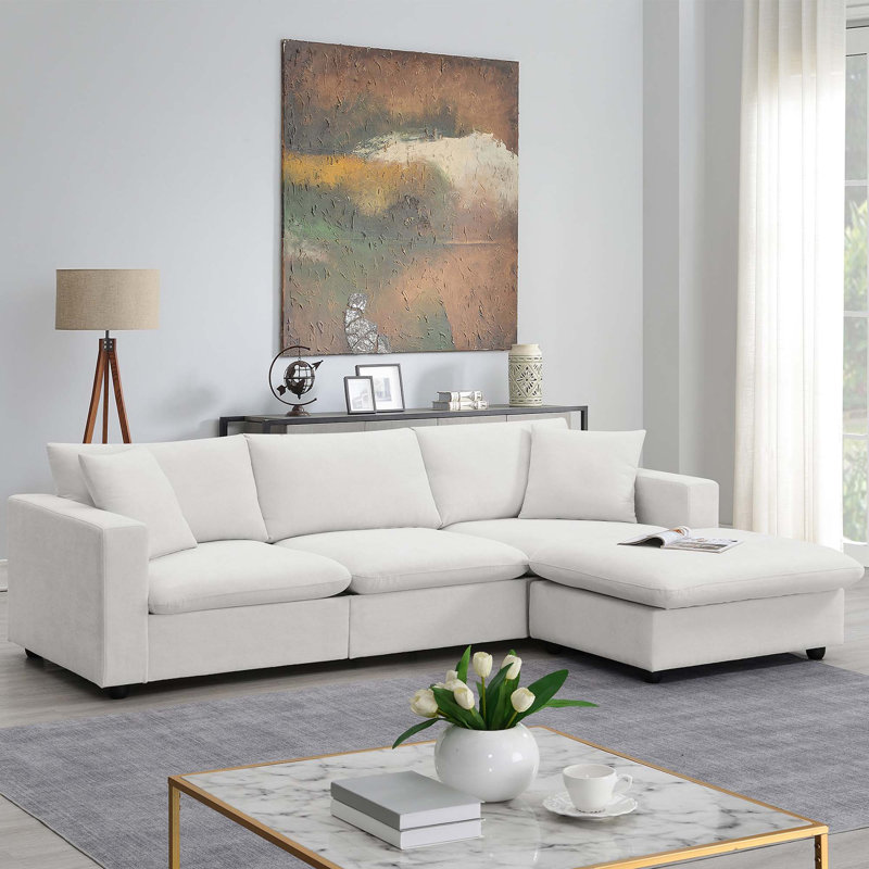 Ensemble de canapé modulaire 100,4 x 64,6 po, ensemble de canapé en forme de L avec 2 coussins gratuits, ensemble de canapé en tissu de polyester à 4 places avec repose-pieds convertible pour le salon, appartement, bureau