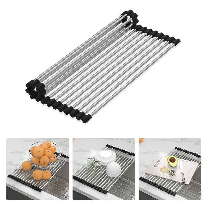 Stainless Steel Roll Up Dish Drying Rack Over the Sink Dish Rack, 0.4" H x 14.7" W x 10.7" D
