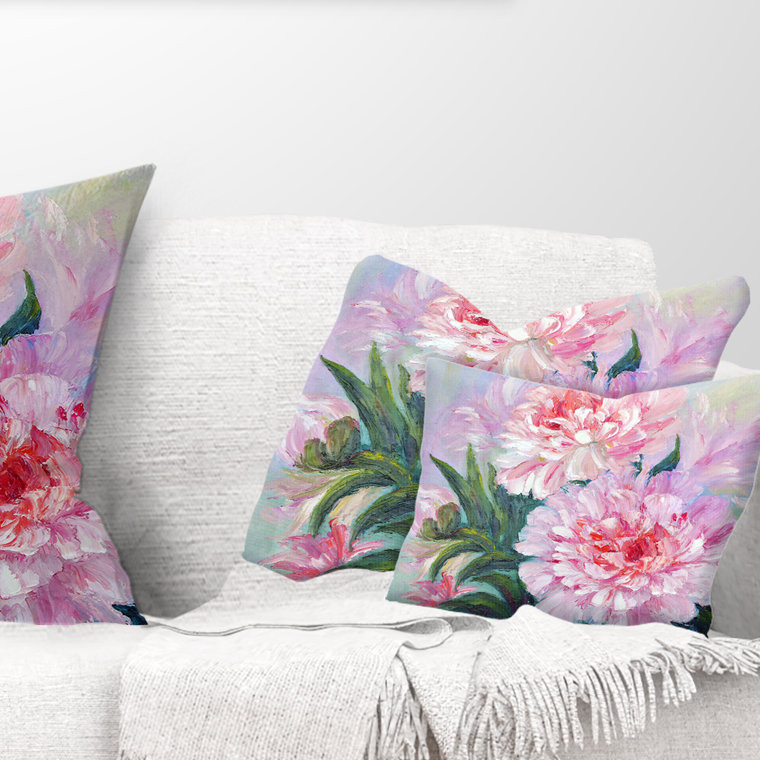 Pivoines à part entière - Coussin imprimé floral, 12 po x 20 po, Rectangulaire