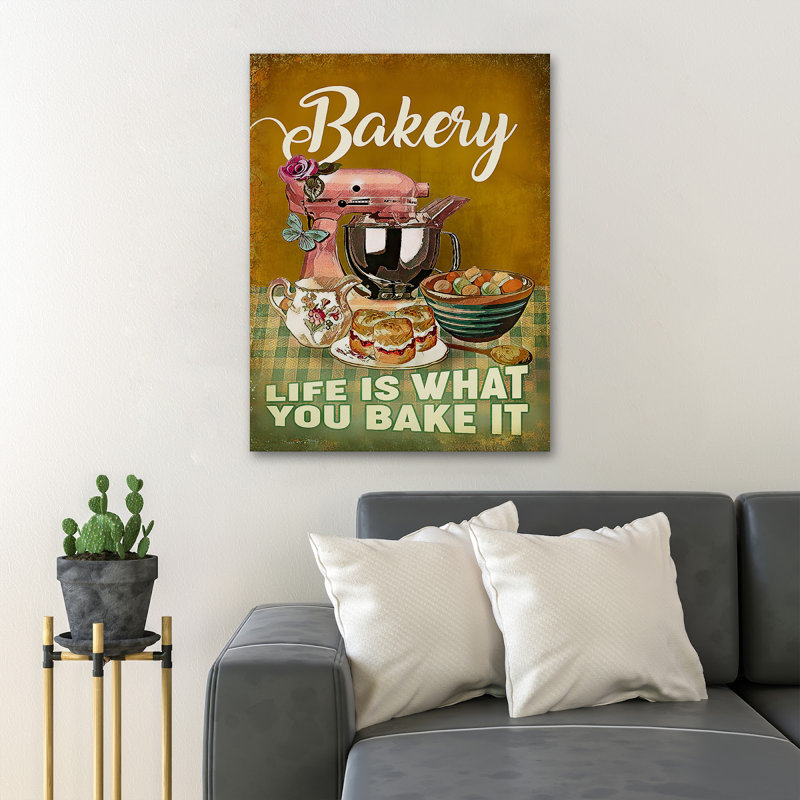 Machine à pâtisserie et gâteau et thé - impression sur toile tendue, H 20 po x l 16 po x P 2 po