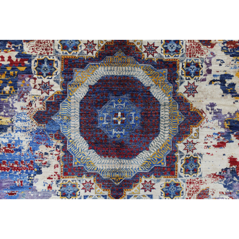 High-Quality Hand-Knotted Navy And Red Area Rug