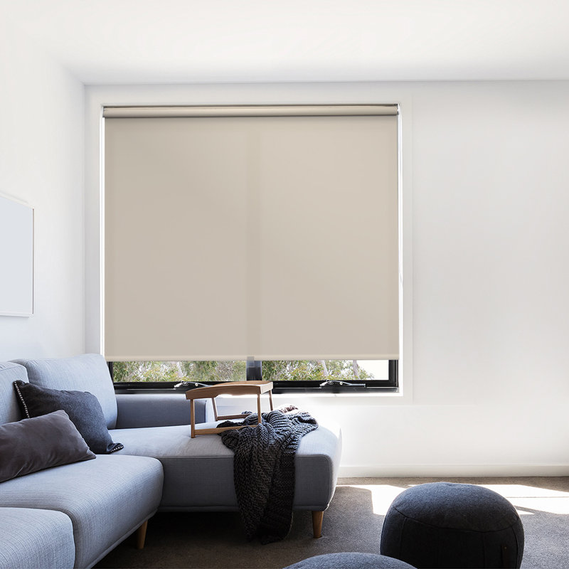 Cut to Size Cordless Room Darkening Roller Blind, 190 cm L x 180 cm W, Beige