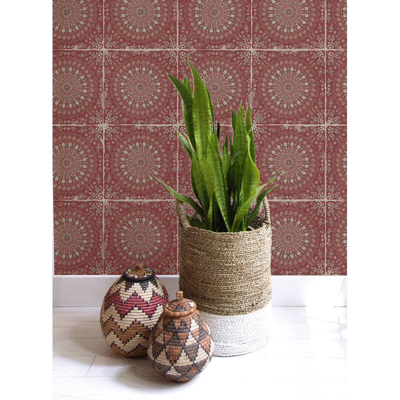 Rouleau de papier peint L 33 pi x l 20,5 po Tile, Cabernet / vert aloès