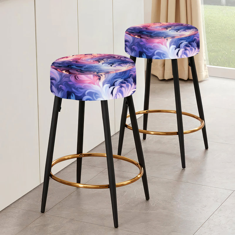 Ensemble de 2 tabourets de bar abstraits mauve et rose enchanté Ikat Harmony