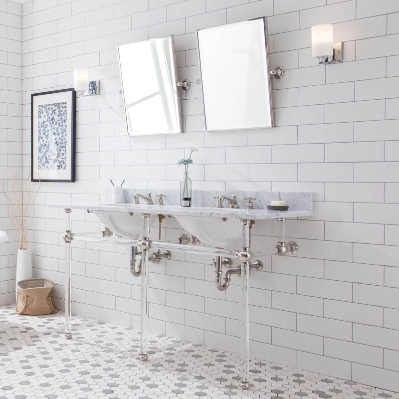 Meuble-lavabo ovale en pierre 60 po avec trop-plein Greyleigh Copeland, Nickel poli, Transparent