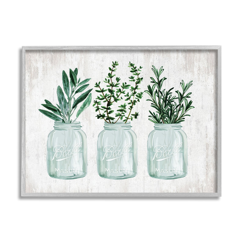 Bocaux en verre Kitchen Herb Trio Garden Spices, H 11 po x l 14 po x P 1,5 po, Estampe numérique Farmhouse