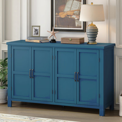 Buffet de rangement à 4 portes avec tablettes réglables et poignées rétro Atimon, rangement spacieux, pieds en pin, pour le salon, le bureau et le vestibule