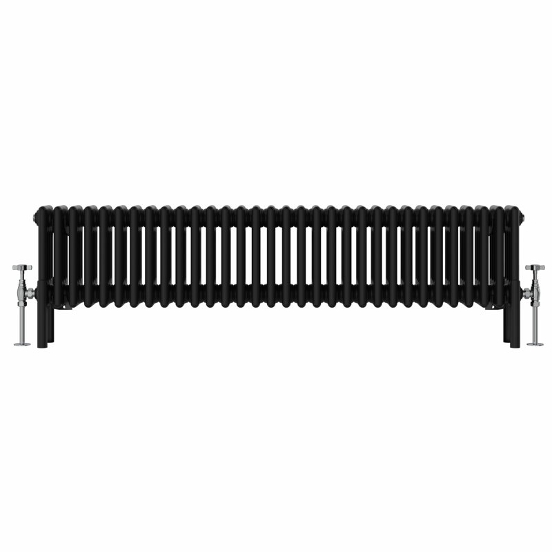 Altynay Horizontal Traditional 4 Column Radiator, 300mm H x 1460mm W x 140mm D, Black
