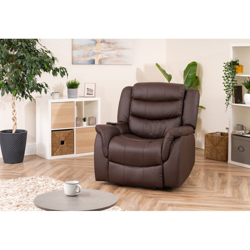 Delreal 92cm Wide Faux Leather Lift Assist Standard Recliner with Massager, Brown