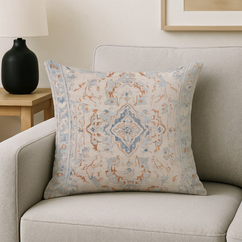 Coussin décoratif intérieur / extérieur gris Modern Modern, Carré 16 po, Gris / bleu / orange géométrique