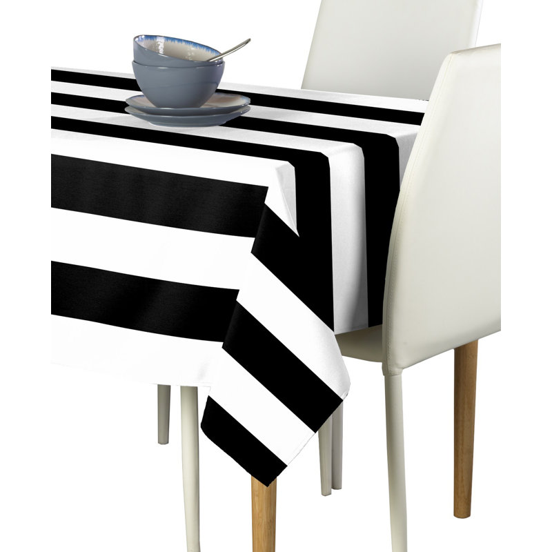 Milliken Signature Cotton Striped Tablecloth Rectangular Ervin Stripe, 120" L x 60" W, Black