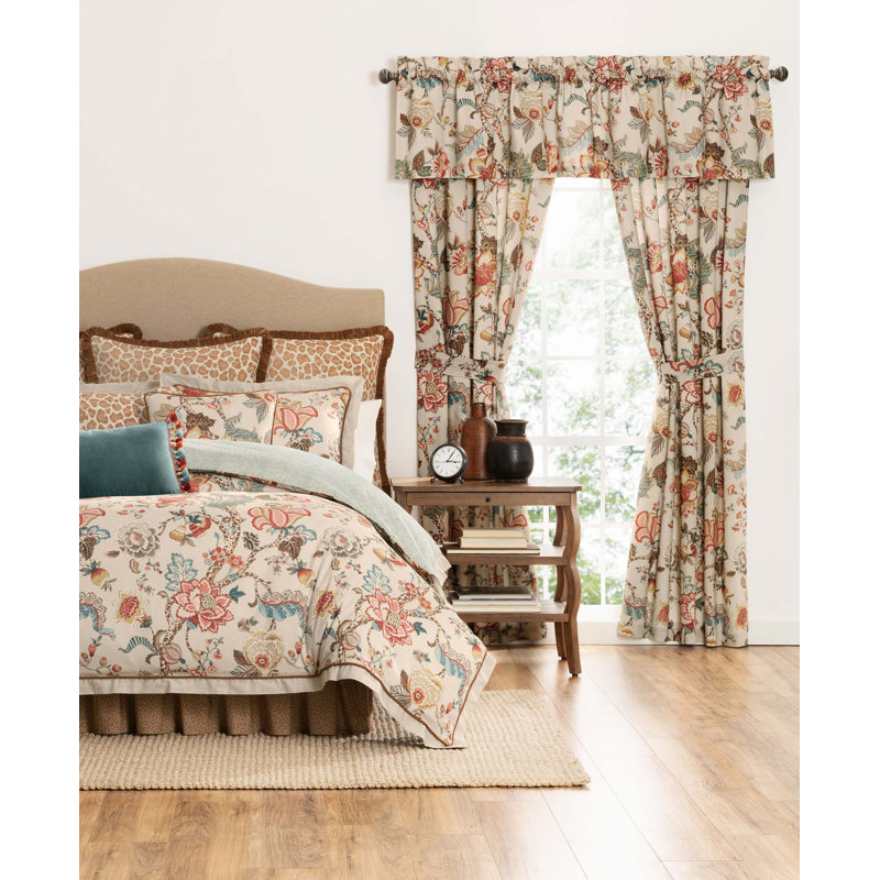 Haylie Floral Cotton Blue and Beige Window Panel Set