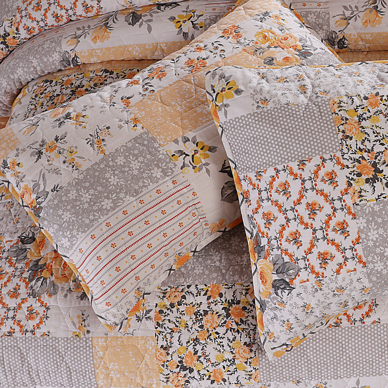 Full Size Pink and Yellow Cotton Reversible Patchwork Quilt Set