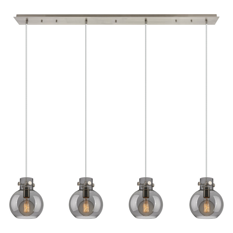 Luminaire suspendu sphère 4 lumières Amrith, Gris fumée clair, Nickel satiné brossé
