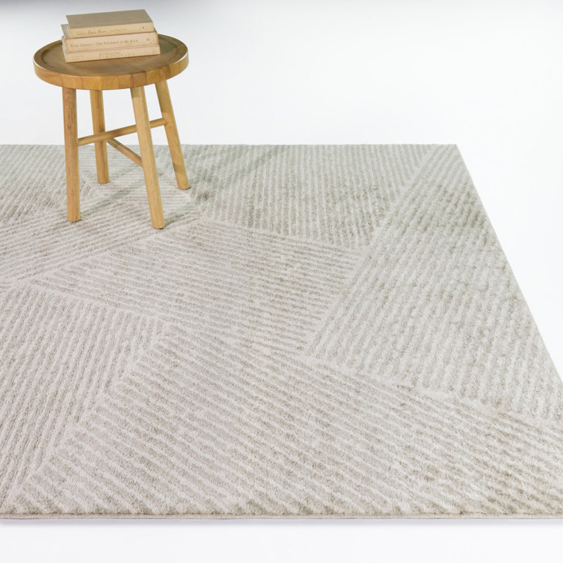 Diogenio Beige Geometric Lines Area Rug, Beige, 5'3" x 7'