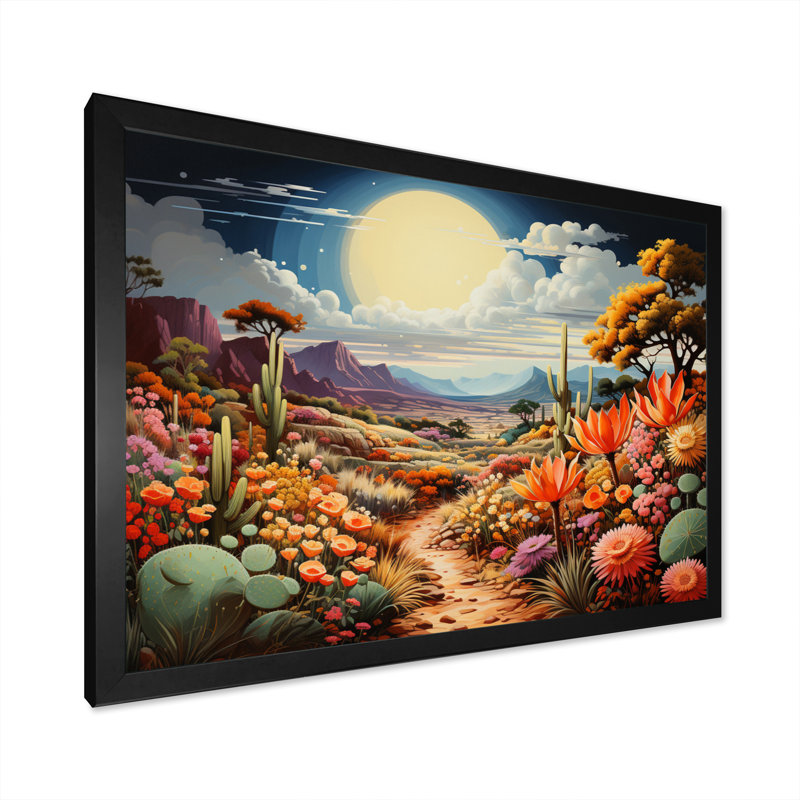 «Desert Cacti Garden III» sur toile, H 12 po x l 20 po x P 1 po, Cadre photo noir