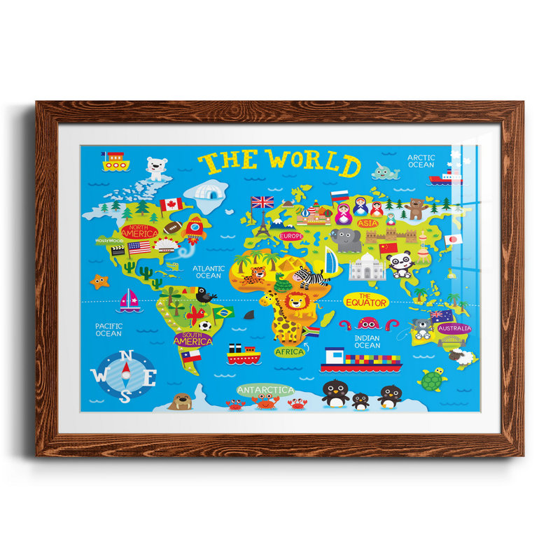 Carte du monde - impression encadrée, H 31 po x l 44 po x P 1 po, Érable encadré