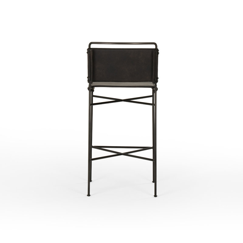 Wharton Bar Stool with Metal Frame, Black, Vegan Leather-Black, Counter Stool (26” Seat Height)
