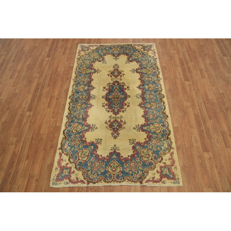 Tapis en laine à motif floral rétro de qualité supérieure 4 x 7