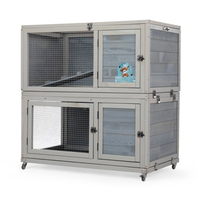 Cage à lapin en bois résistante aux intempéries pour une utilisation intérieure et extérieure, cage à 2 étages avec roulettes, abri pour petits animaux avec plateau coulissant, rampe antidérapante, poulailler, cage de cobayes Pet House 