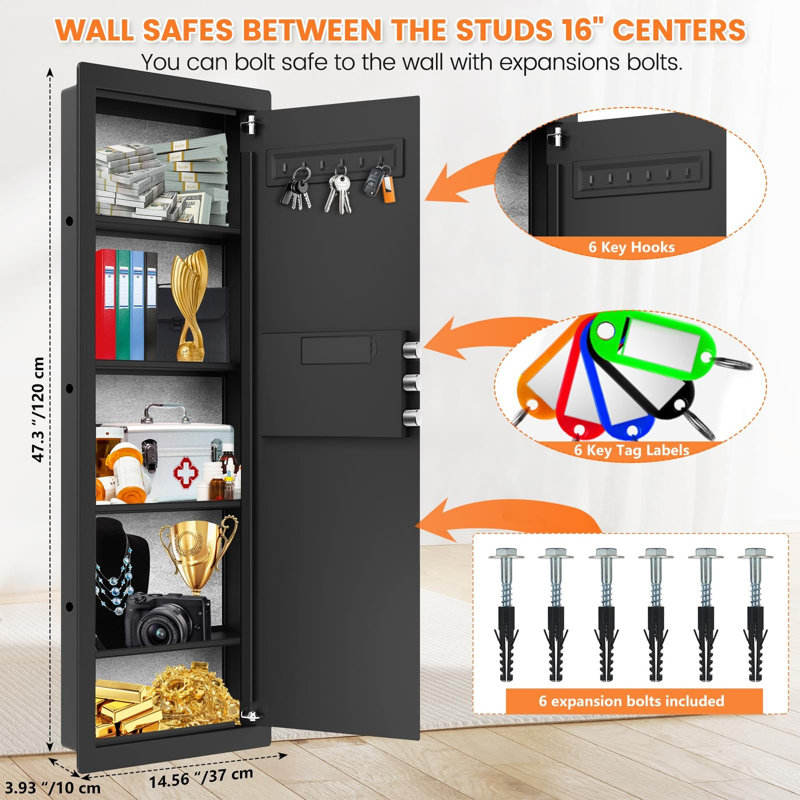 47.3" Tall Fireproof Wall Safes Between the Studs 16" Centers