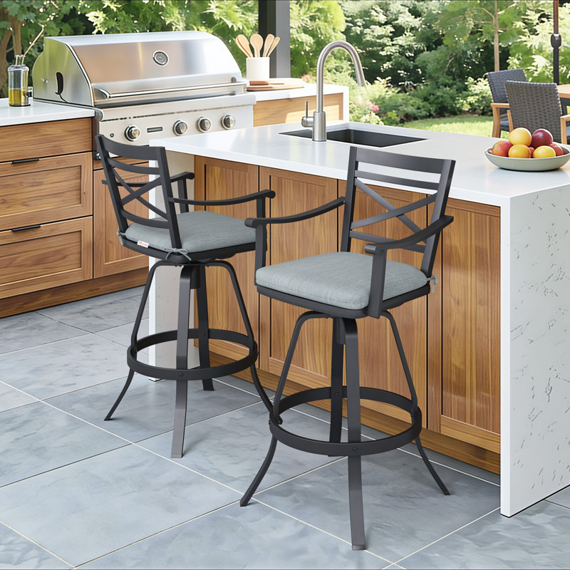 Tabourets de bar pivotants en aluminium avec coussin Sunbrella, Blue Gray